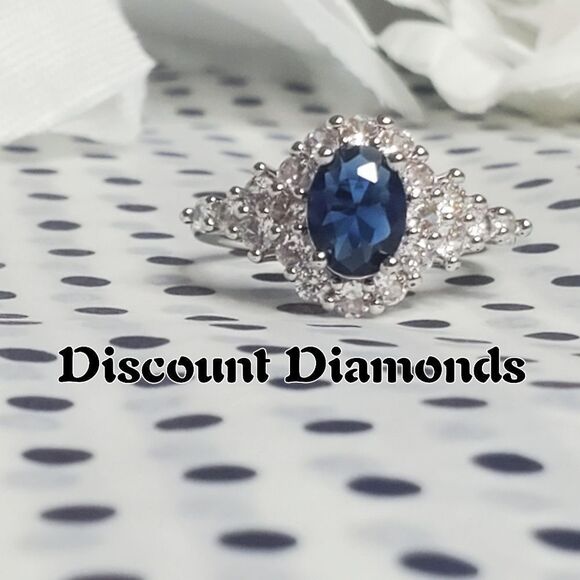 3.0 Ct Sky Blue Sapphire & White Baguette Diamond Cocktail Ring on 925 Silver - Picture 12 of 12